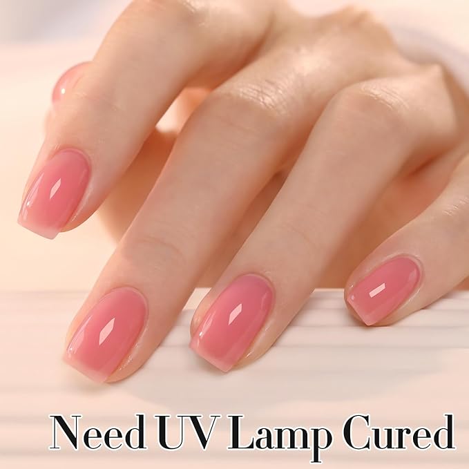 Double Rhythm 0.50 OZ Gel Polish Hema Free Same Color Same Bottle Golden Round Translucent Neutral Natural Milky 15 ML Jelly UV Polish Art DIY at Home (Milky Pink-C1323)