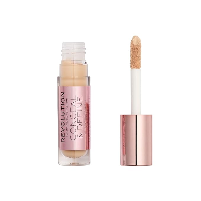 Makeup Revolution Conceal & Define Concealer, Full Coverage Makeup Concealer, Matte Finish & Long Wear, For Fair Skin Tones, Vegan, C5, 4ml-VivaGrace Women