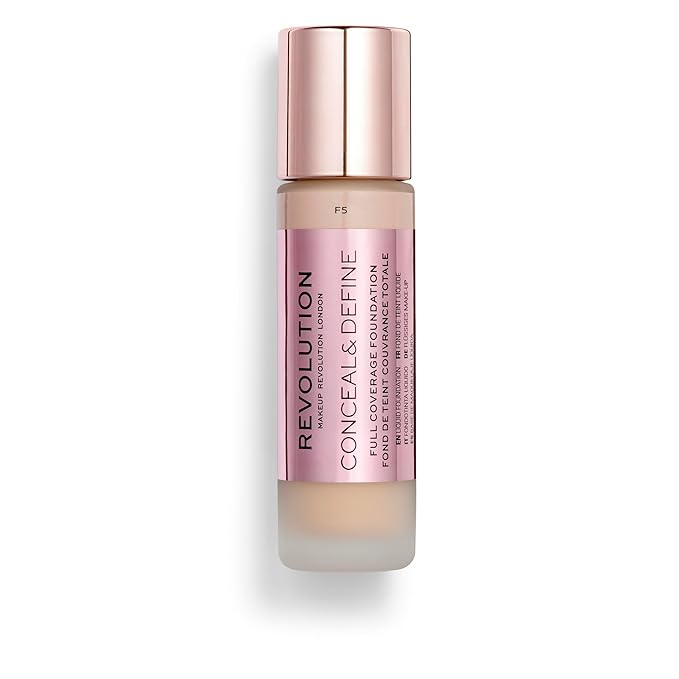 Revolution Beauty, Conceal & Define Foundation, Full Coverage, Long-Lasting Matte Finish, Vegan & Cruelty Free, F5 Light Skin Tones, 0.8 Fl.Oz.-VivaGrace Women