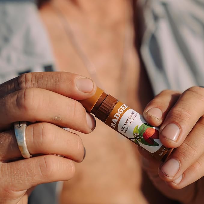 Badger Cocoa Butter Lip Balm, Creamy Cocoa, Certified Organic Lip Balm, Fair Trade, Lip Butter, Lip Balm Cocoa Butter, Care Lip Balm, 0.25 oz (4 Pack)-VivaGrace Women