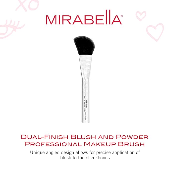 Mirabella Dual Finish Blush & Powder Brush – Angled Vegan Makeup Brush for Cheeks, Super-Soft Synthetic Bristles, Weighted Aluminum Handle, Cruelty-Free, Professional Quality-VivaGrace Women
