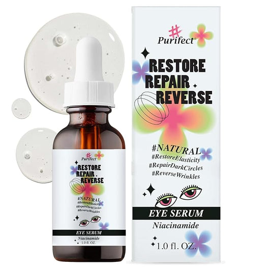 Made in USA Natural Peptide Retinol Niacinamide Eye Serum Anti Aging Brightening Firming Under Eye Care Non-greasy Formula - 1oz/30ml (#Purifect RestoreRepairReverse Niacinamide Eye Serum)-VivaGrace Women