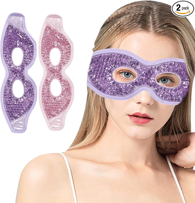 Jakuva 2PCS Cooling Eye Mask Sleeping Mask, Ice Eye Mask & Cold Eye Packs & Heat Cold Compress Pack Eye Spa Pad for Puffy Eyes,Puffiness,Headache,Stress Relief (Pink&Purple)-VivaGrace Women