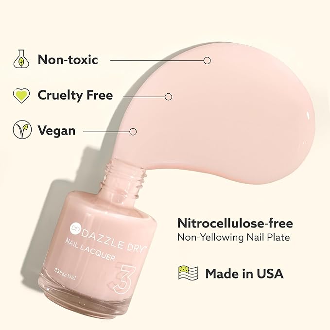 Dazzle Dry Nail Lacquer (Step 3) - Livin' La Vida Yoga - A soft and pale creamy pink with a hint of diamond dusted shimmer. Semi-sheer cream. (0.5 fl oz)