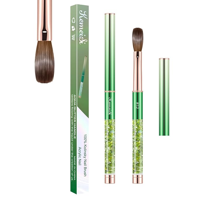 Acrylic Nail Brush Size #12, KEMEISI 100% Pure Kolinsky Nail Art Brushes Sturdy Handle Oval Shaped Acrylic Powder Nail Design Tools for Professional Manicure DIY Home Salon (Green)-VivaGrace Women