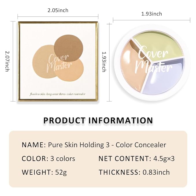 Kaely Tri Color Concealer Pot,Color Correcting Concealer for Dark Circles Spots,3 Color Cream Concealer Full Coverage,Foundation Contour Makeup Palettes,under Eye Brightener corrector de ojeras,02-VivaGrace Women