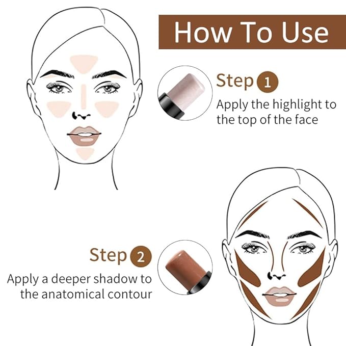 evpct 2In1 Face Cream Contour Stick Makeup Highlighter Highlight Brown Creme Cheek Contour Sticks contorno en crema Bronzer Bronzing Foundation Stick Kit Illuminator Long Lasting,02 Pearl White Coffee-VivaGrace Women