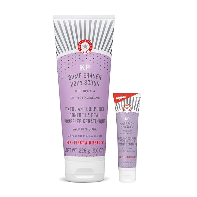 First Aid Beauty KP Bump Eraser Body Scrub Exfoliant for Keratosis Pilaris with 10% AHA – 8 oz + Bonus 1 oz Travel Size Tube-VivaGrace Women