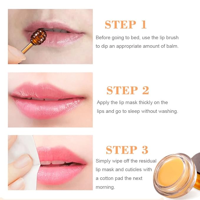 Bee Lip Balm Honey Pot, Strawberry & Honey Moisturizing Propolis Lip Mask, Hydrating & Prevention Dry and Cracked Lip Scrubs Exfoliator, Reduces Lip Lines (2Pcs Yellow)-VivaGrace Women