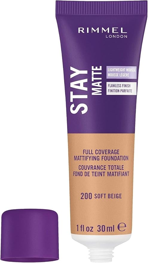 Rimmel London Stay Matte Liquid Mousse - 200 Soft Beige - Foundation, Lightweight, Shine Control, Oil-Free, 1oz-VivaGrace Women