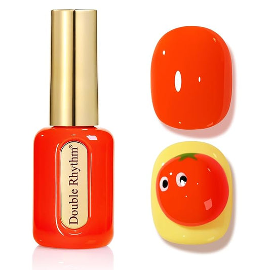 Double Rhythm 0.50 OZ Gel Polish Hema Free Same Color Same Bottle Golden Round Translucent Neutral Natural Milky 15 ML Jelly UV Polish Art DIY at Home (Neon Orange-C1044)
