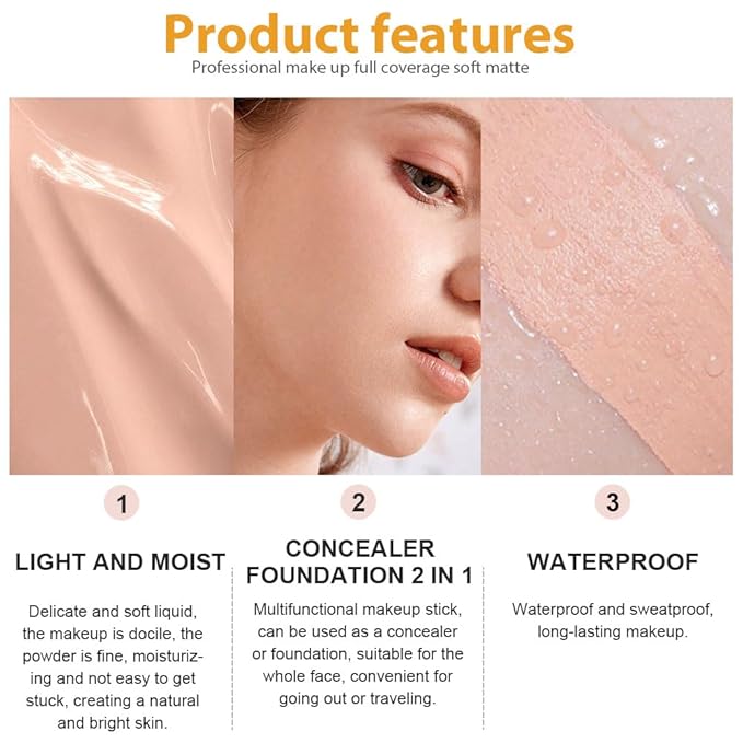 2 Pack Liquid Foundation Cream with Foundation Brush for Face Makeup,Durable Full Coverage Matte Concealer Make Up,Oil Control & Waterproof Base Primer -1 Fl.Oz (#03)-VivaGrace Women