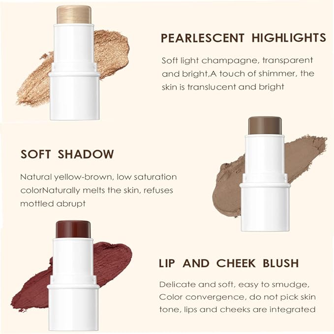 Blush Stick, Matte Cream Blush Stick for Cheeks, Eyes and Lips Natural Blush Makeup Waterproof Long Lasting(07 Rose Blush Stick)