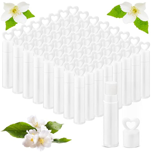 100 Pcs Lip Balm Bulk Heart Shape Lip Balm Jasmine Scented Beeswax Lip Balm Moisturizing Lip Balm Add Your Own Labels for Teacher Baby Shower Coworkers Friend Gift-VivaGrace Women