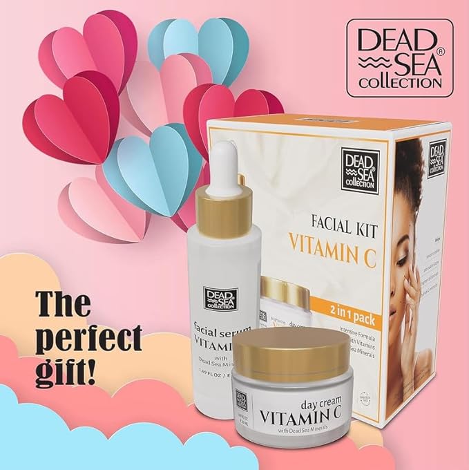 Dead Sea Collection Facial Vitamin C Kit - Day Cream (1.69fl.oz/50ml jar) & Facial Serum (1.69fl.oz/50ml bottle) - Pure Dead Sea Minerals - Anti-Wrinkle Hydration Smooth and Moisturized Skin-VivaGrace Women