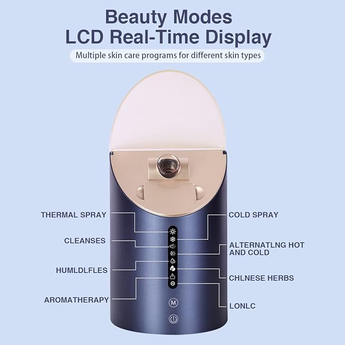 Facial Steamer DENFANY Nano Steamer Ionic Hot & Cool Mist Home SPA | 8 Steam Modes | Aromatherapy Basket | Digital LCD Screen | Extraction Set-VivaGrace Women