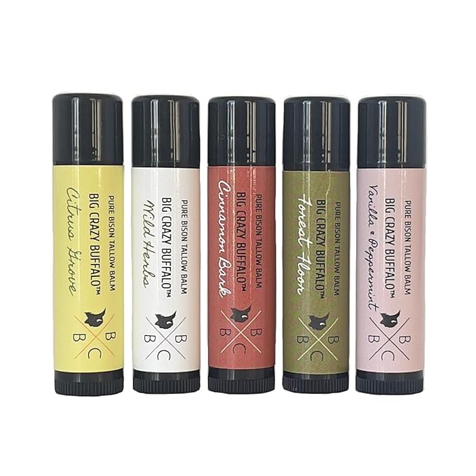 Pure Bison Tallow Lip Balm Set (5 pack) - Moisturizing, Non-Habit Forming, Soothes Chapped Lips, Hydrating-VivaGrace Women