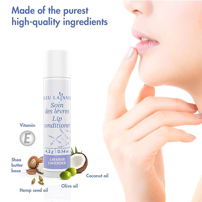 Bleu Lavande - Natural Lavender Lip Conditioner – Stick Lip Balm Repairs, Moisturizes & Protects - Soothes Chapped Lips & Restores Hydratation - Olive Oil & Shea Butter Base Lip Care - 4.2g - 3 Pack-VivaGrace Women