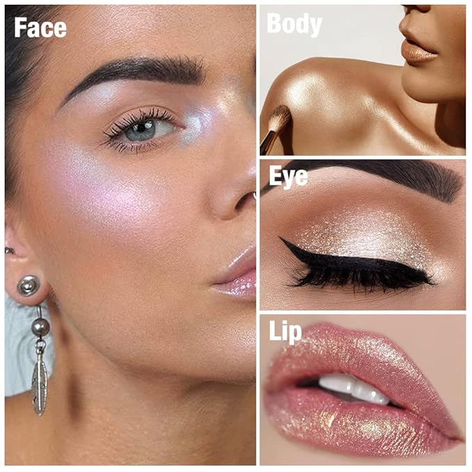 Cream Highlighter Makeup Palette, Glow Highlighters Makeup Powder, Suit for Cheeks, Body, Eyeshadow, Silver Light Pink Rose Gold Purple Champagne, Vegan, Talc Free (06)-VivaGrace Women