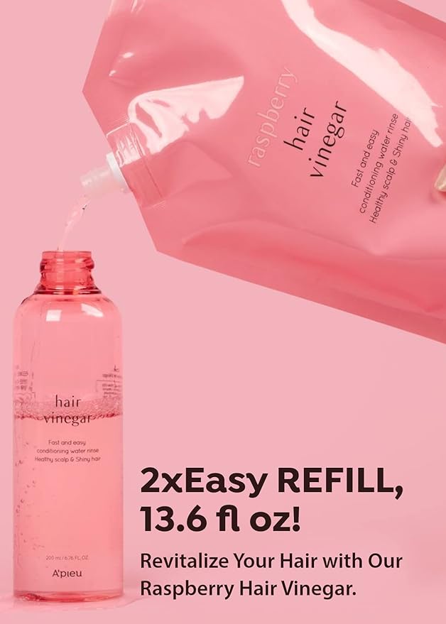 A'PIEU Raspberry Hair Vinegar Rinse Refill 13.6 fl oz - Scalp Treatment for Balanced pH, Shiny Hair | Korean Hair Care I Clarifies & Encourages Growth | Dandruff & Oil Control-VivaGrace Women