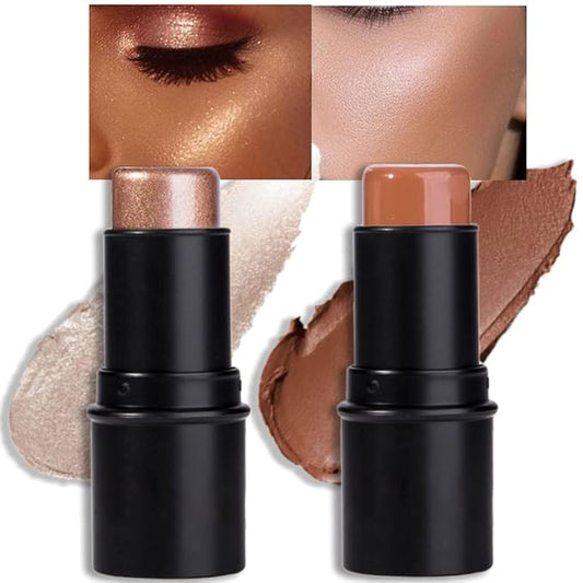 evpct 2Pcs Cream Contour Foundation Stick for Neutral Skin Highlighter & Bronzer Pen Face Brightens & Shades Pencil Highlighting Shade Longwear Makeup Highlight Bronzer Shaping Trimming Stick, Medium-VivaGrace Women