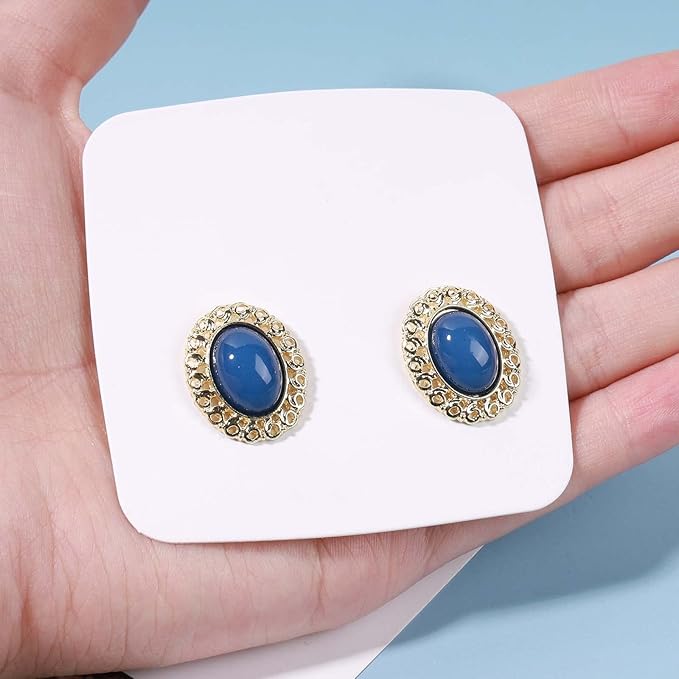 Vintage Oval Blue Gem Earrings Blue Lapis Earrings Antique Halo Oval Earrings Custom Oval Studs Earrings Jewelry for Women and Girls Gifts-VivaGrace Women
