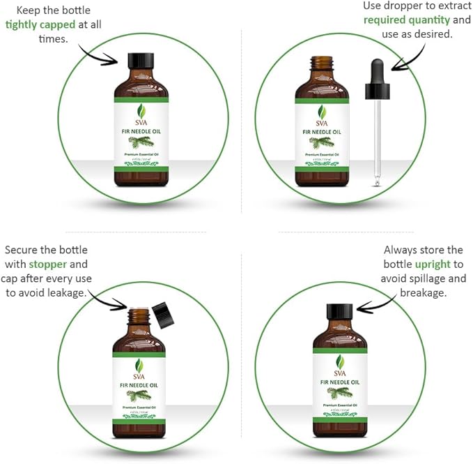 SVA Fir Needle Essential Oil – 4 Fl Oz – 100% Natural Fir Needle Oil - for Diffuser, Hair Care, Face, Skin Care, Aromatherapy, Scalp and Body Massage, Soap and Candle Making – with Dropper-VivaGrace Women