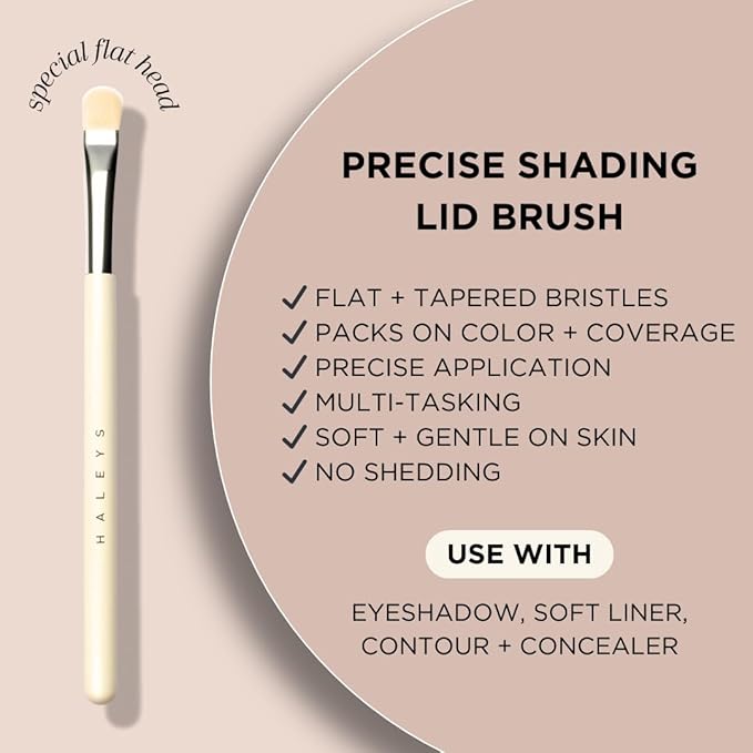 HALEYS Lid Eyeshadow Brush, Medium Flat Tapered Brush, Easy Blending and Shading for Building Eyeshadow Color, High-end Synthetic Bristles, Multi-tasking, for Cream and Powder Makeup, Vegan + CF-VivaGrace Women