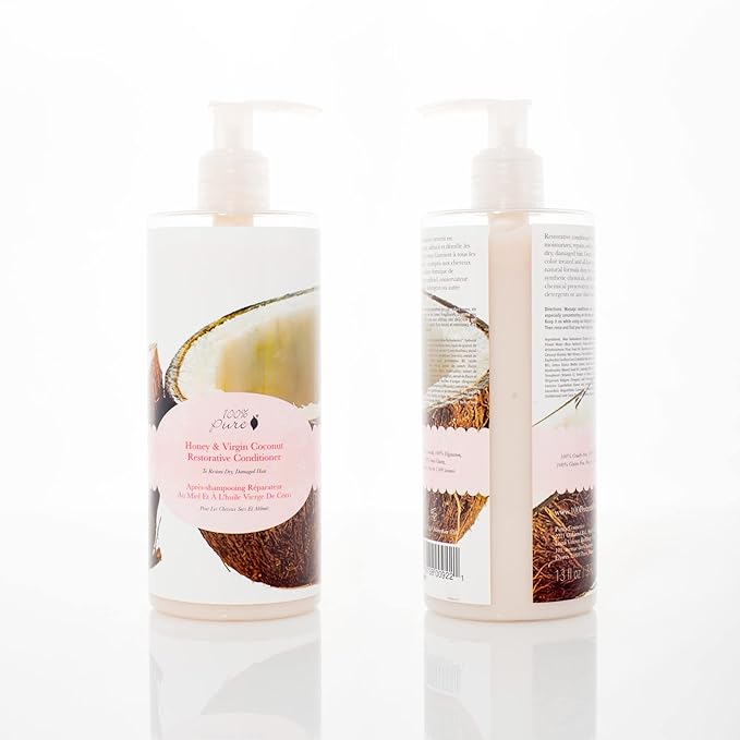 100% PURE Honey & Virgin Coconut Restorative Conditioner Moisturizer & Repair Replenishing Nutrient Boost for Dry Damaged Hair, Promotes Healthy Growth for Women & Men - Sulfate Free - 13 Fl Oz-VivaGrace Women