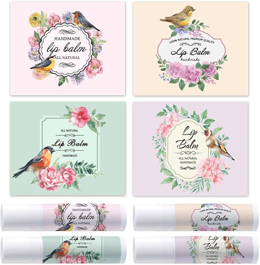 OLYCRAFT 100Pcs Self-Adhesive Lip Balm Tag Stickers 1.7x2.1 inch Waterproof Adhesive Label with Bird Patterns Rectangle Lipstick Tag Sticker for Lip Balm Container Tubes Lipstick Wrapping Decoration-VivaGrace Women