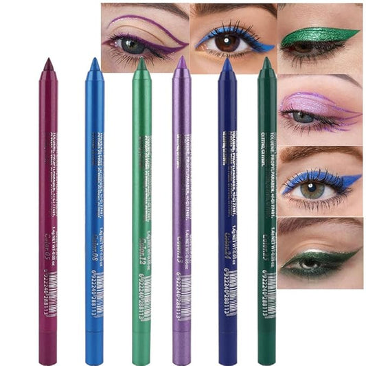 Kaely 6Pcs Glitter Gel Eyeliner Pencil Set for Women, Eye Liner Waterproof Smudge Proof with Sharpener, Waterline Eye Makeup Liners, lapiz de ojos delineador de ojos contra el agua, 04