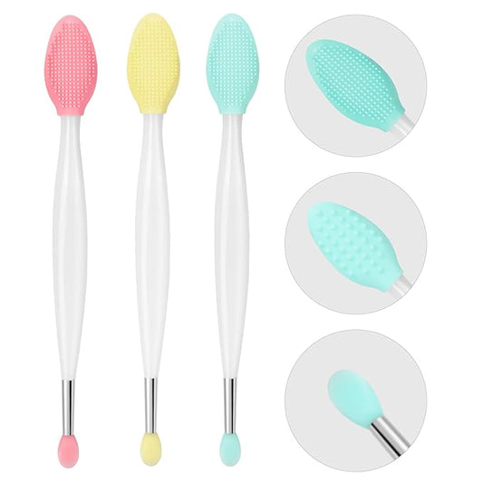 Unaone Lip Scrub Brush - 3 PCS Dual-ended Lip Scrubber Exfoliator and Silicone Lip Brush, 2-in-1 Silicone Lip Scrub Tool Lip Mask Applicator, Gentle Exfoliator & Applicator for Soft-VivaGrace Women