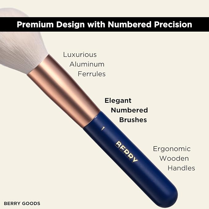 BERRY Blue Premium Makeup Brush Set – 12-Piece Professional Ultra-Soft Synthetic Brushes for Face & Eyes | Foundation, Powder, Blush, Concealer, Eyeshadow – Vegan, Cruelty-Free, Numbered, Travel Case-VivaGrace Women