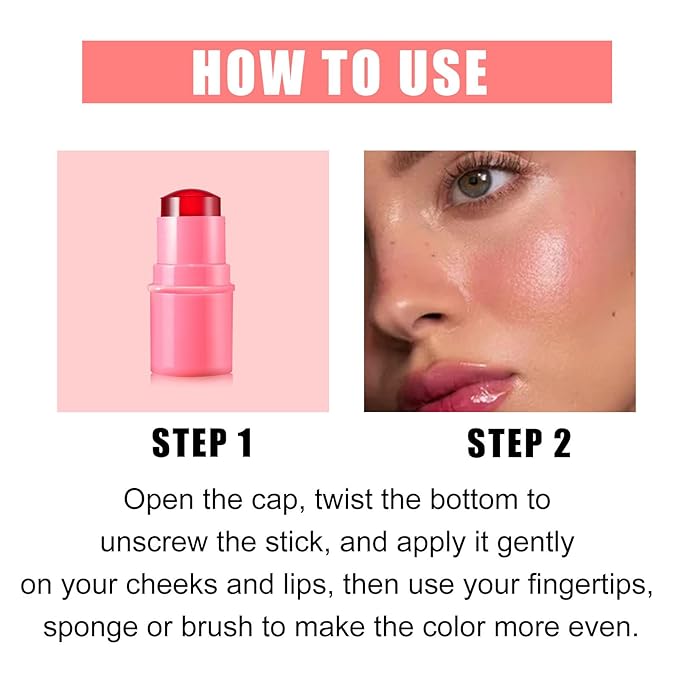 Milk Jelly Blush Cooling Water Jelly Tint, Milk Jelly Tint Jelly Blush Stick, Milk Lip And Cheek Stick, Sheer Lip & Cheek Stain, Jelly Tint Makeup (Pink, Free Size)-VivaGrace Women