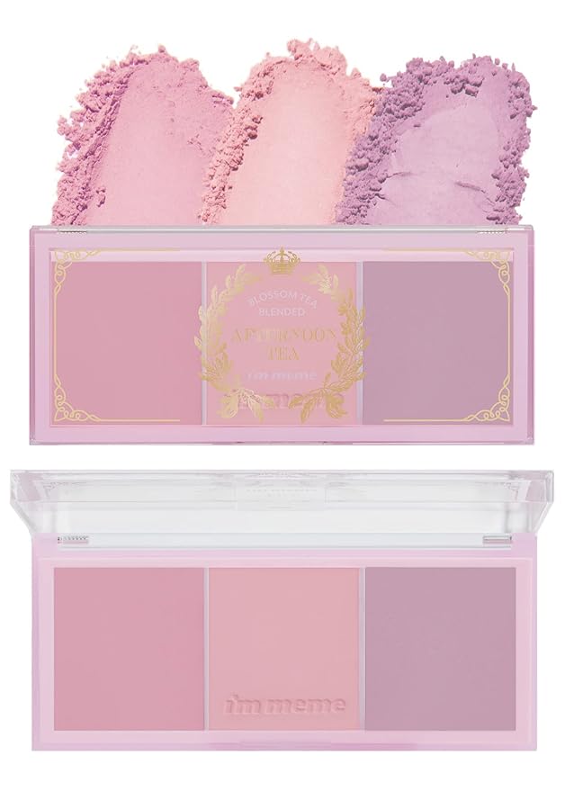 I'm Meme Palette - Afternoon Tea Blusher | Blossom Tea Blended, Cool Tone Blush for Cheek, Soft Pink, Peach, Lavender, 3 Shades Palette, Matte Powder Blush for Face&Cheeks, 0.4oz-VivaGrace Women