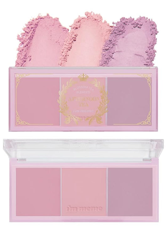 I'm Meme Palette - Afternoon Tea Blusher | Blossom Tea Blended, Cool Tone Blush for Cheek, Soft Pink, Peach, Lavender, 3 Shades Palette, Matte Powder Blush for Face&Cheeks, 0.4oz-VivaGrace Women