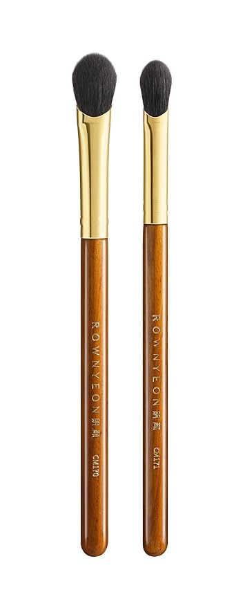 CM 170 & 171 Desert Oak Series Thumb Eyeshadow Brush DUO Set - Large & Small, Curved Finger Contour for Lid & Crease, Premium Goat Hair & Bubinga Handle, Perfect Pair for Blending, Shimmer & Detail-VivaGrace Women