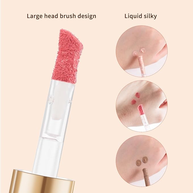 Face Blush+ Face Highlighter+ Face Contour with Brush Liquid Blush, Liquid Highlighter, Liquid Contour Long Lasting & Smooth Creamy Formula Lightweight Blush, Illuminator, Contour-VivaGrace Women