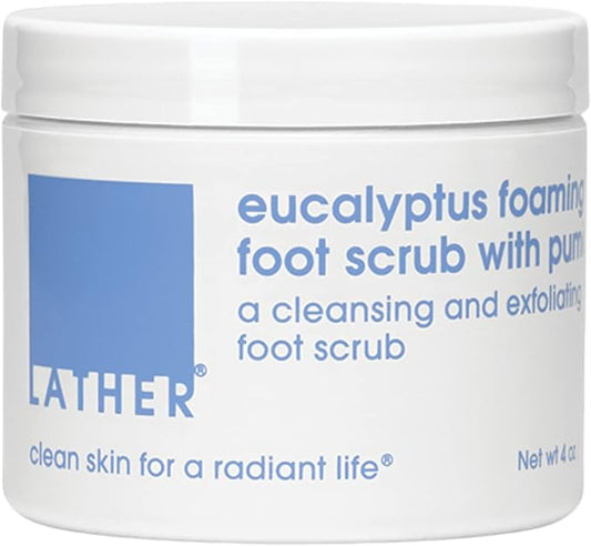 LATHER Foot Scrub with Pumice Stone - Gentle Exfoliating Foaming Foot Scrub for Skin - Cracked Heel Repair for Smooth, Soft Feet - Pedicure Foot Spa | 4 Oz-VivaGrace Women