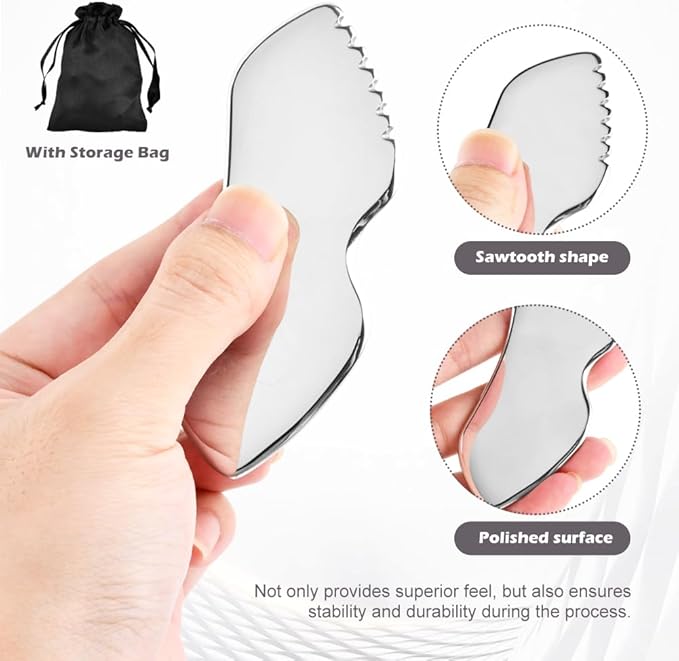 Stainless Steel Gua Sha Facial Tools, Upgrade Gua Sha for Facial Skin, Portable Eyes Neck Massage, Metal Gua Sha Tighten Skin Massage Guasha Beauty Tool-VivaGrace Women