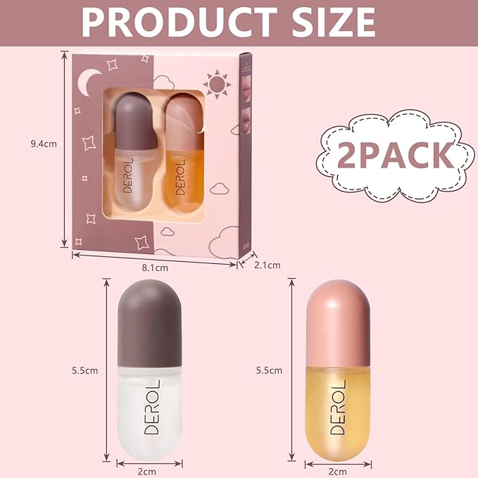 DEROL 2Pcs Natural Lip Plumper, Plant Extracts Plumping Lip Serum, Lip Enhancer Including Day and Night Lip Plumping Balm, Lip Care Serum for Fuller & Hydrated Sexy Lip (5.5MLX2)-VivaGrace Women