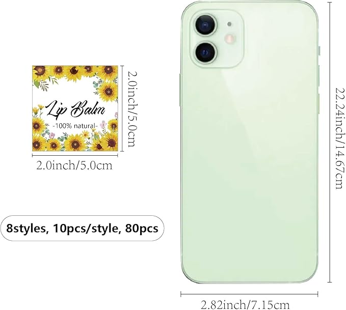 CRASPIRE 80Pcs 8 Styles Lip Balm Sticker Sunflower Self-Adhesive Homemade Lip Balm Labels Vintage Square DIY Plant Label Stickers for Lip Balm Containers Cosmetics Lipsticks-VivaGrace Women