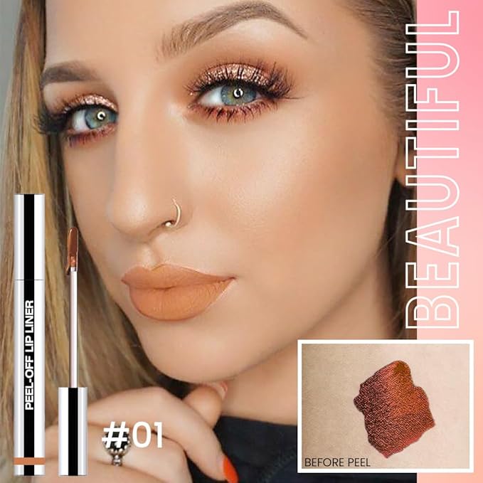 Matte Liquid Lip Stain Peel Off Lip Liner Tattoo -Warm Camel, Waterproof Smudge-Proof Lip Gloss, Long-Lasting Non-Stick Cup Formula, Natural Peel Off Design for All Skin Types #01-VivaGrace Women