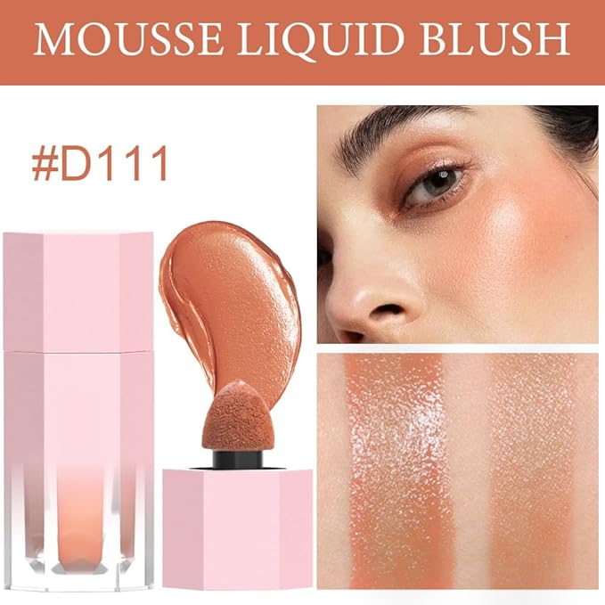evpct 2Pcs Soft Cream Velvet Liquid Blush Makeup for Cheeks Lips, Moisturizing Lightweight Blendable Feel Waterproof Long-Wearing Smudge Proof Natural Matte Finish Looking Dewy Cheek Tint D111 & D113-VivaGrace Women