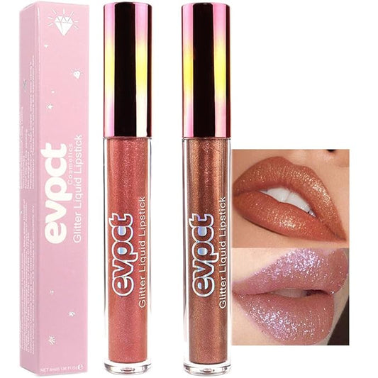 evpct 2Pcs Bronze Gold Nude Gold Matte to Glitter Liquid Lipstick Set for Women Long Lasting Glossy Metallic Shimmer Sparkle Lipstick Lip Gloss 5+14-VivaGrace Women