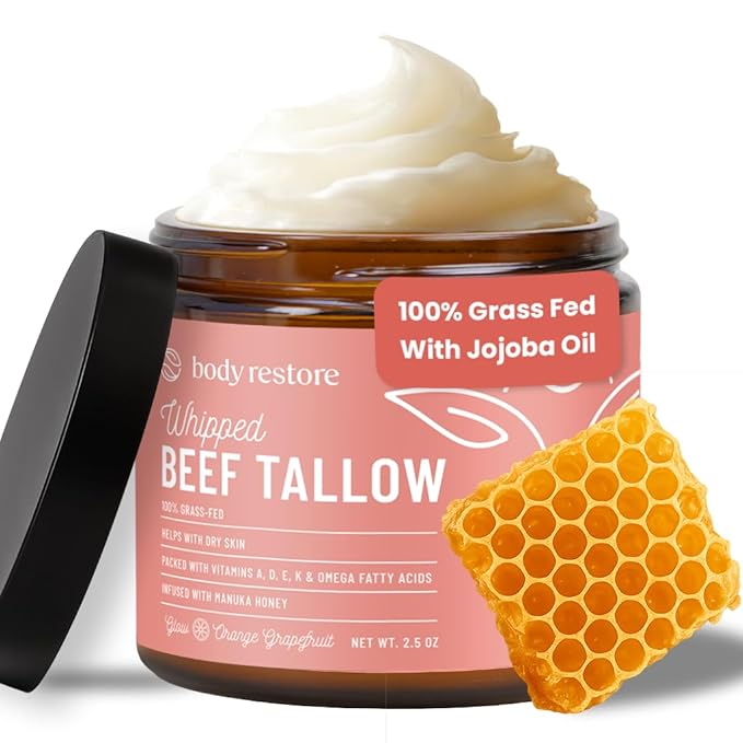 Body Restore Grass Fed Whipped Beef Tallow for Skin, Face, Body, Dry Skin - with Manuka Honey, Jojoba Oil, Birthday Gifts for Women, Men, Travel Essentials, Self Care - Citrus-VivaGrace Women