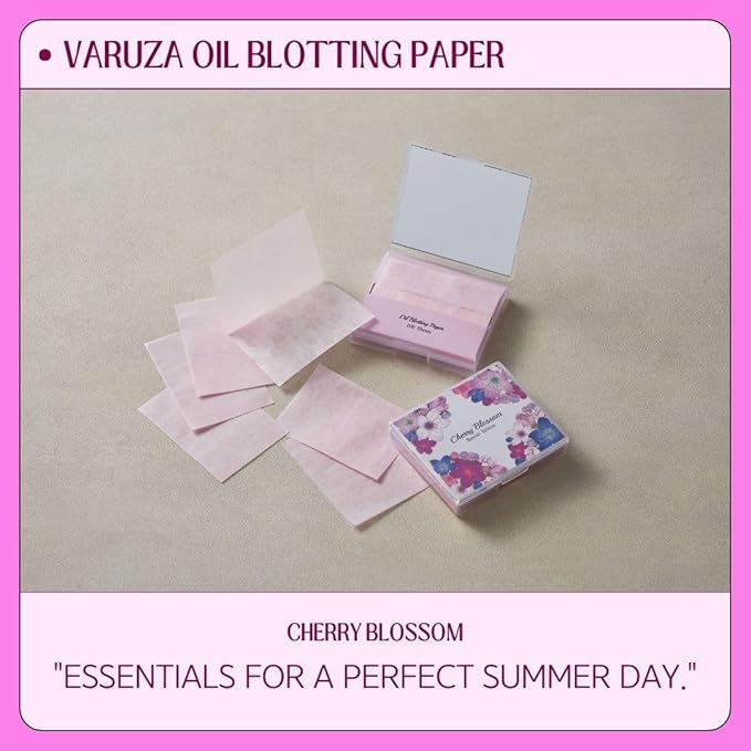 [100 Counts + Mirror Case] Cherry Blossom Natural Oil Blotting Paper for Face Korean with Mirror Case-VivaGrace Women