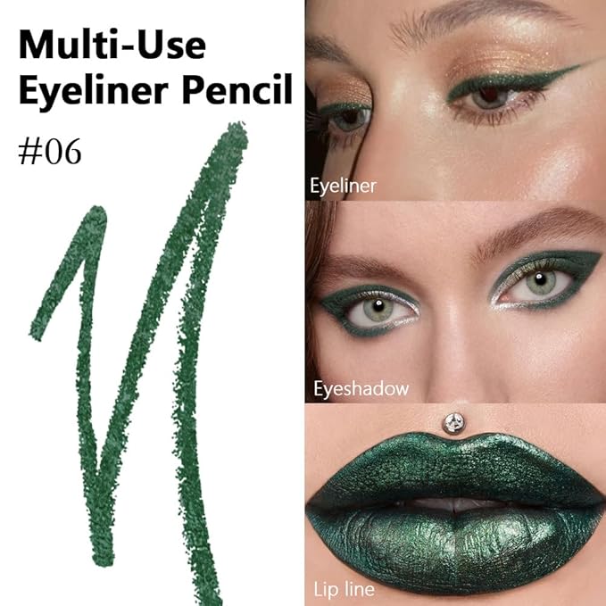 evpct Pearl Green Gel Eyeliner Pencil for Women Waterline Waterproof Smudge Proof Eye Makeup Liners, Dark Green Mascara Eye Liner Gel Liner Eyeliner with Sharpener delineador de ojos contra el agua 06