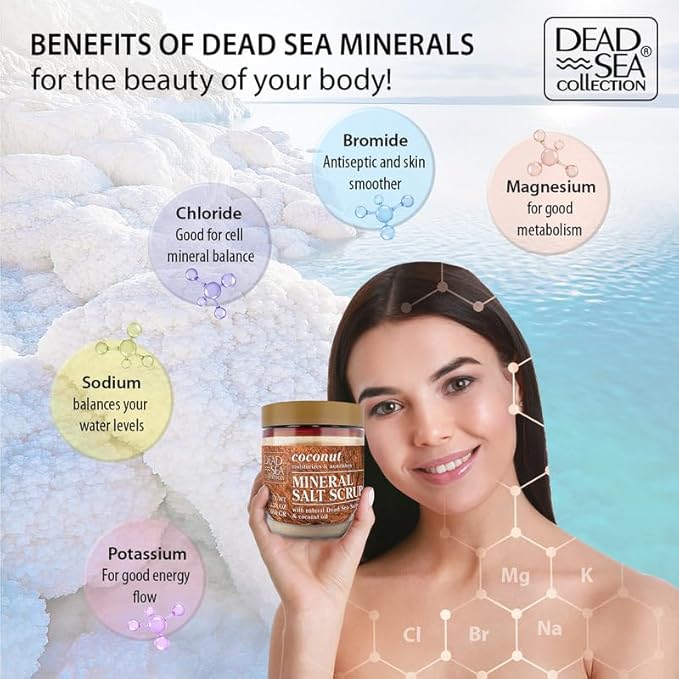 Dead Sea Collection Coconut Salt Scrub – Exfoliating Body Scrub for Women – Moisturizing and Nourishing Skin – with Pure Oils and Dead Sea Minerals (23.28 Oz)-VivaGrace Women