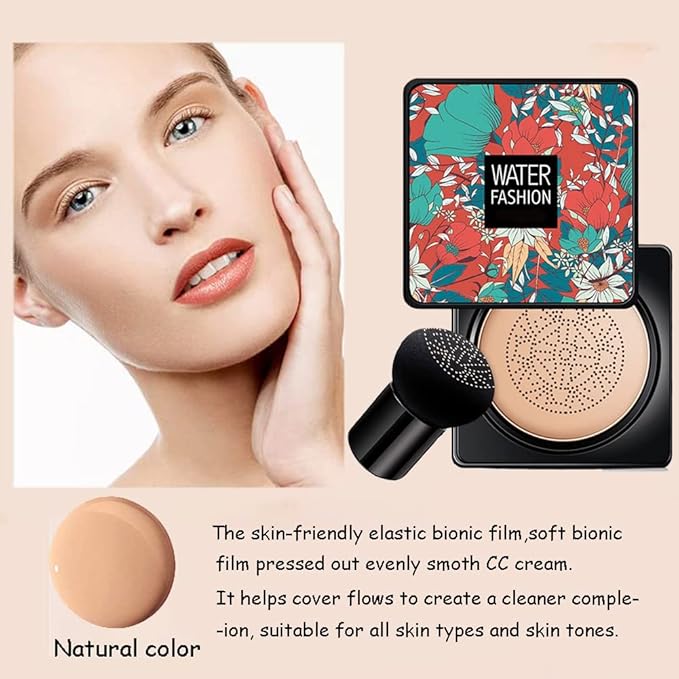 Air Cushion CC Cream Mushroom Head Foundation Air Cushion BB Cream Concealer Moisturizing Brighten Makeup Long Lasting Waterproof-Natural 2Pack-VivaGrace Women